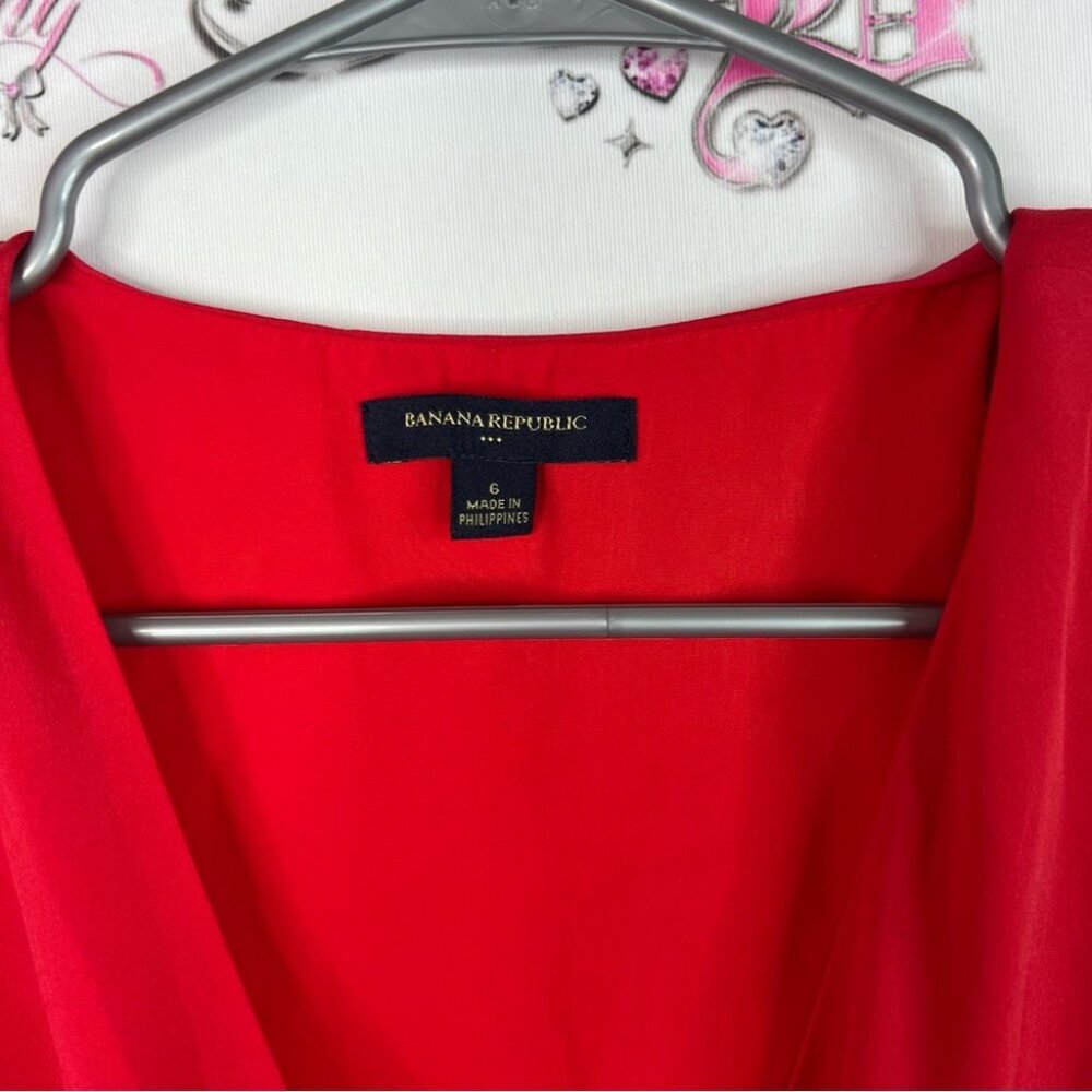 Banana Republic Dress Vneck Ruffle Detail Vibrant Red Classy Dress View 6